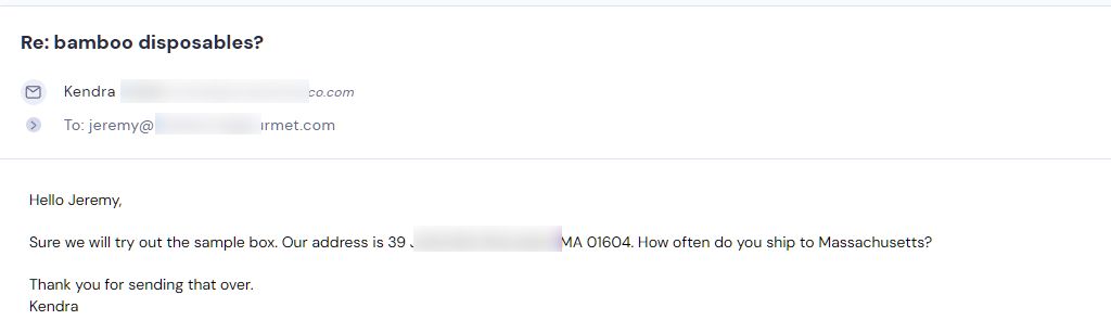 Retailer reply from CMJJ Gourmet